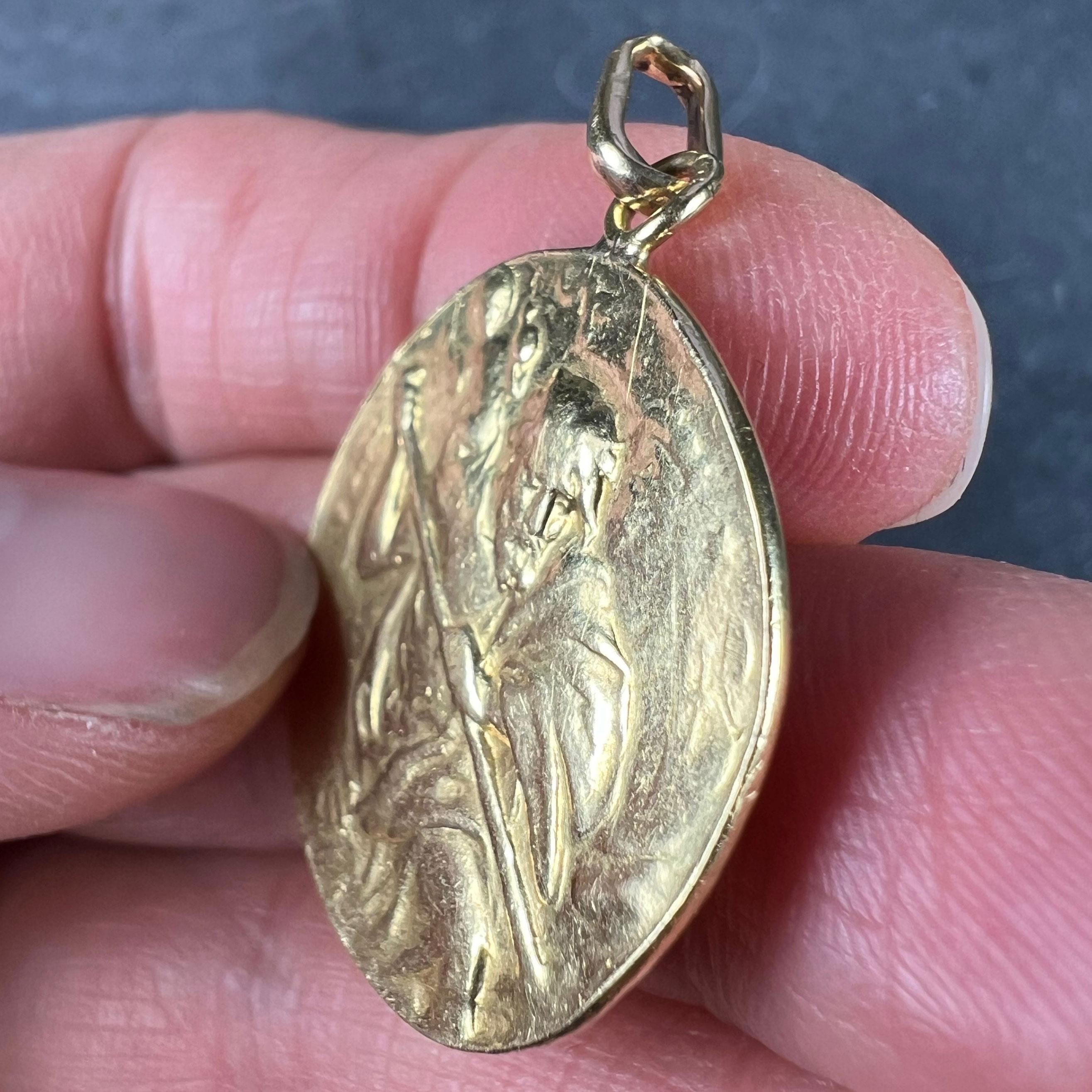 Large St Christopher 18K Yellow Gold Pendant Medal For Sale 3