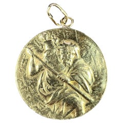 Vintage Large St Christopher 18K Yellow Gold Pendant Medal