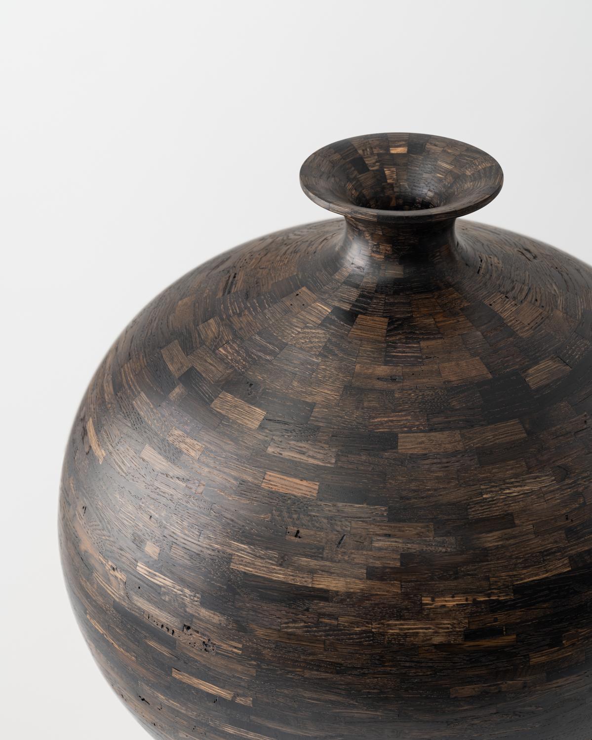Modern Large STACKED Sphere-shaped Vessel, Oxidized Oak, by Richard Haining, AVAILABLE For Sale