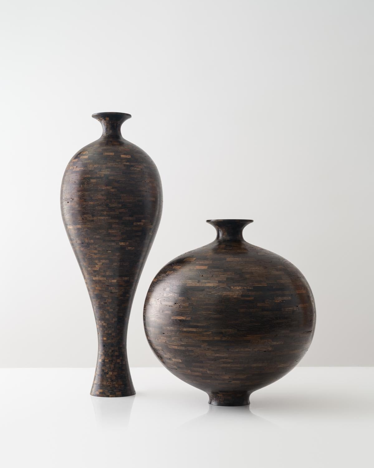 American Large STACKED Sphere-shaped Vessel, Oxidized Oak, by Richard Haining, AVAILABLE For Sale