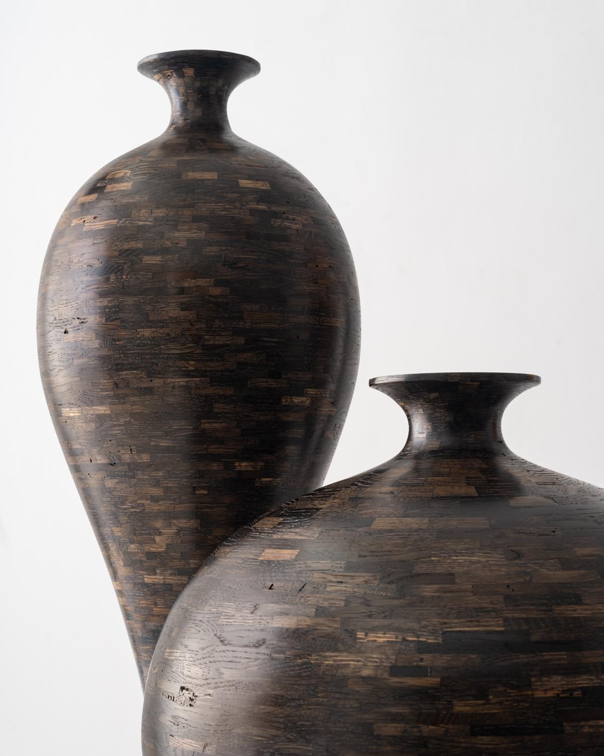 Blackened Large STACKED Sphere-shaped Vessel, Oxidized Oak, by Richard Haining, AVAILABLE For Sale