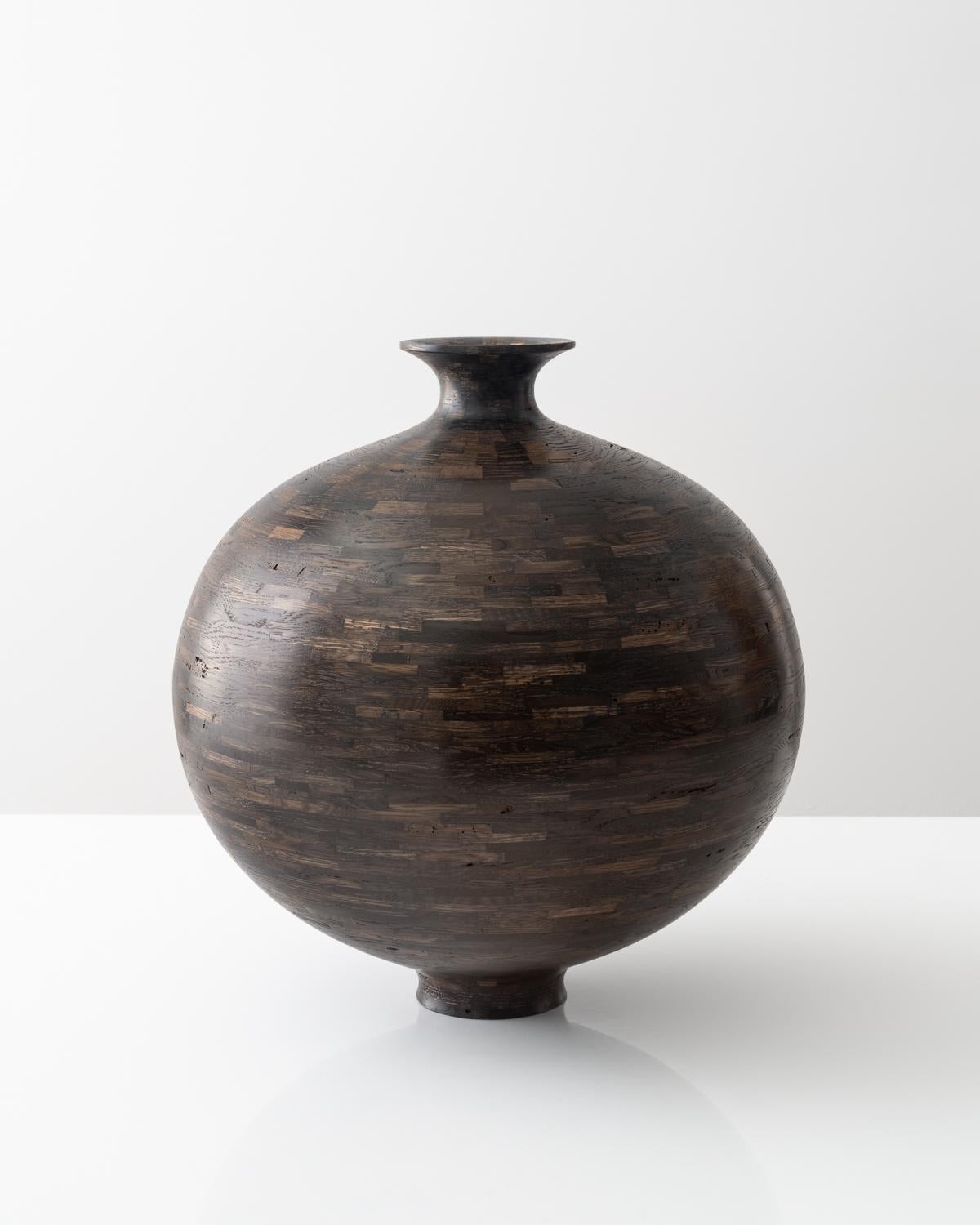 Large STACKED Sphere-shaped Vessel, Oxidized Oak, by Richard Haining, AVAILABLE In New Condition For Sale In Brooklyn, NY
