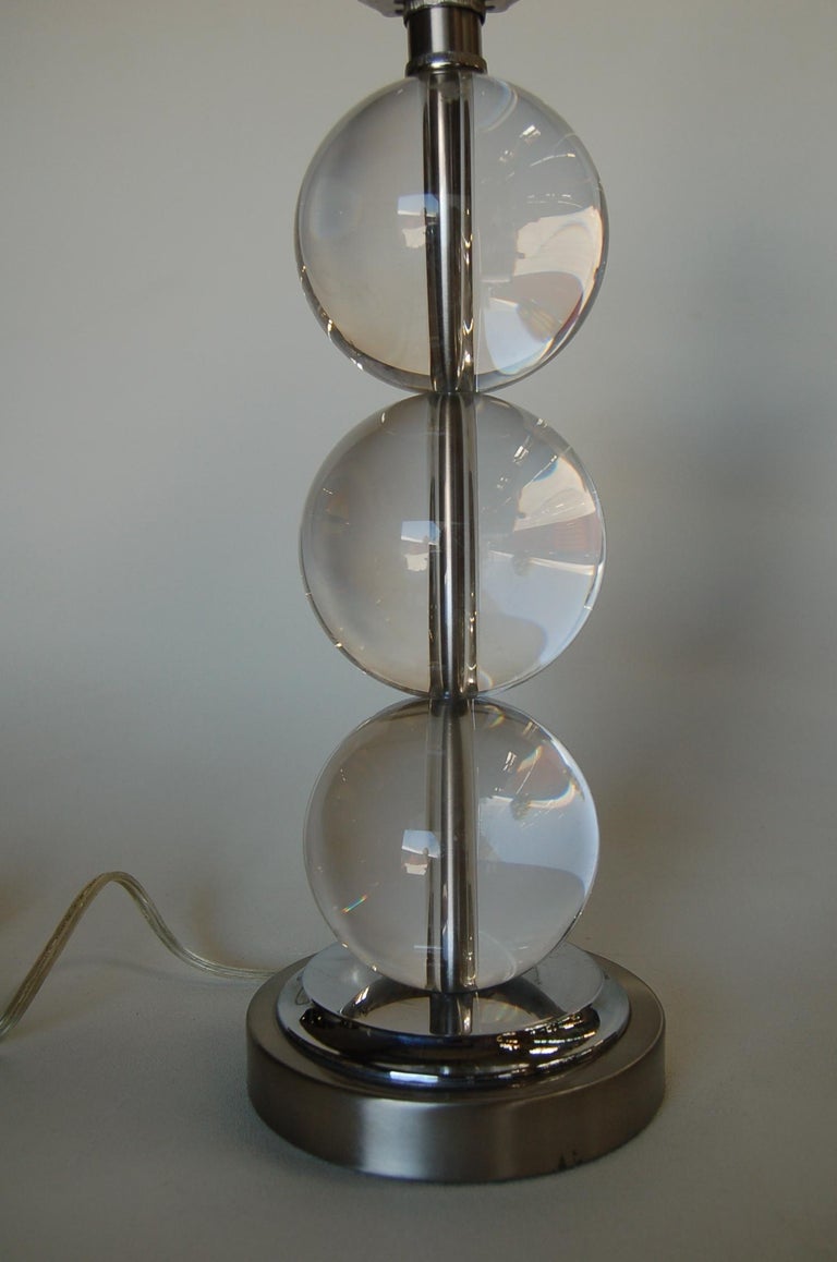 Large Stacked Three Large Crystal Ball Table Lamp For Sale at 1stDibs