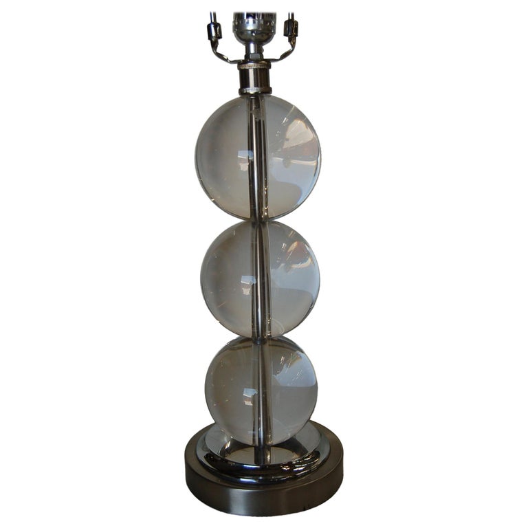Large Stacked Three Large Crystal Ball Table Lamp For Sale at 1stDibs