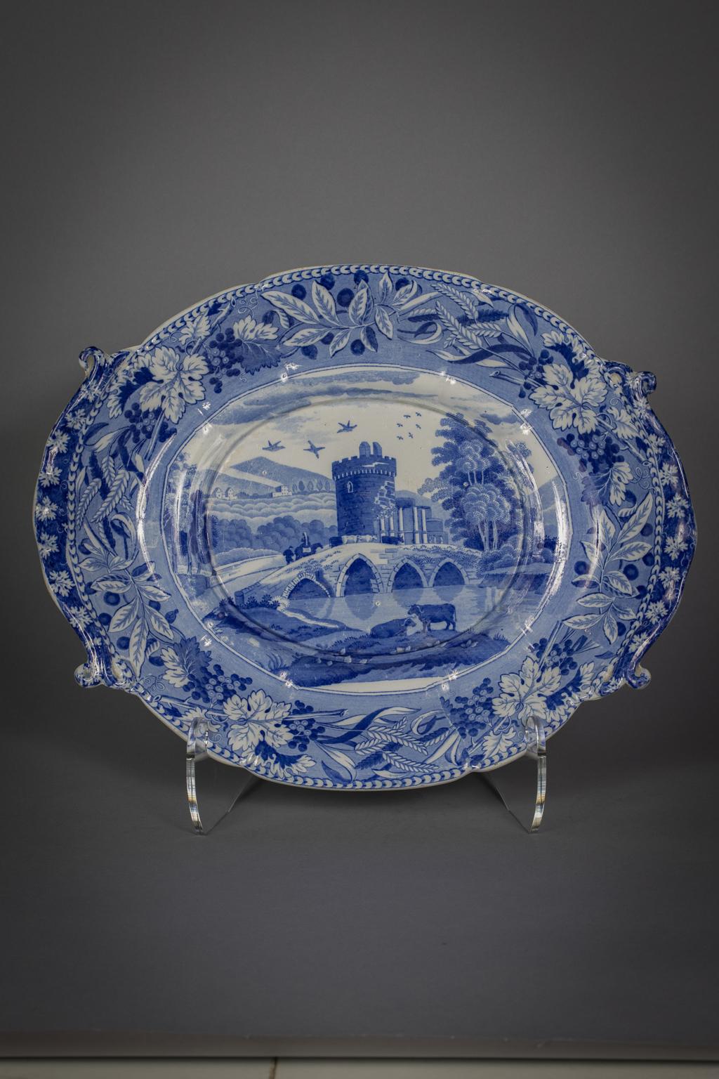 Large Staffordshire Blue and White Transferware Soup Tureen and Stand, ca. 1860 2