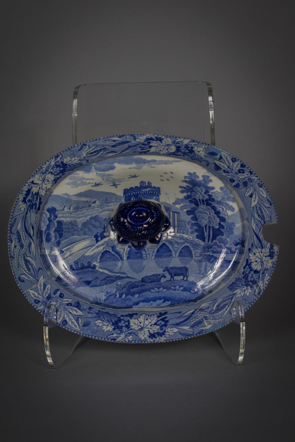 Large Staffordshire Blue and White Transferware Soup Tureen and Stand, ca. 1860 4