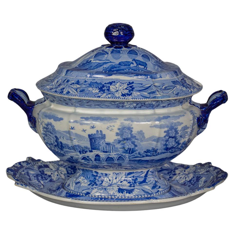 Large Staffordshire Blue and White Transferware Soup Tureen and Stand, ca.  1860 at 1stDibs | blue and white tureen, blue and white soup tureen,  antique soup tureen blue and white