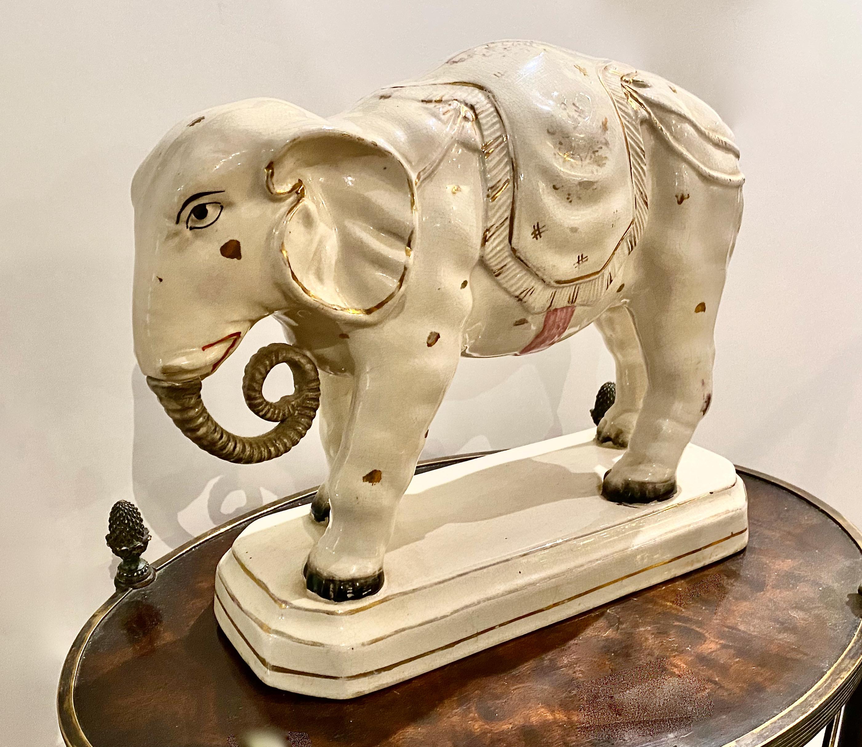 English Large Staffordshire Elephant, c. 1880 For Sale