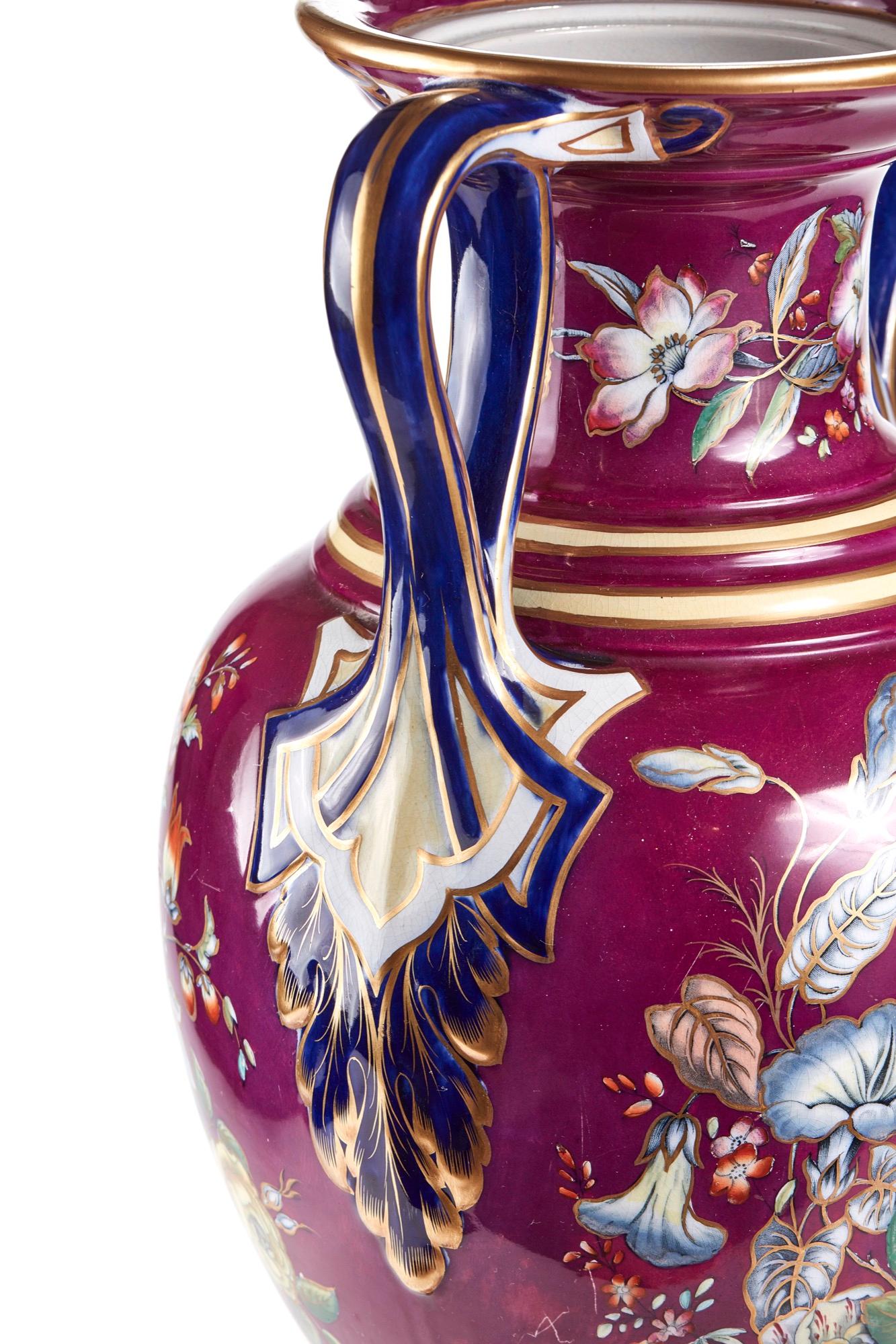 19th Century Large Staffordshire Porcelaneous Twin Handled Vase For Sale