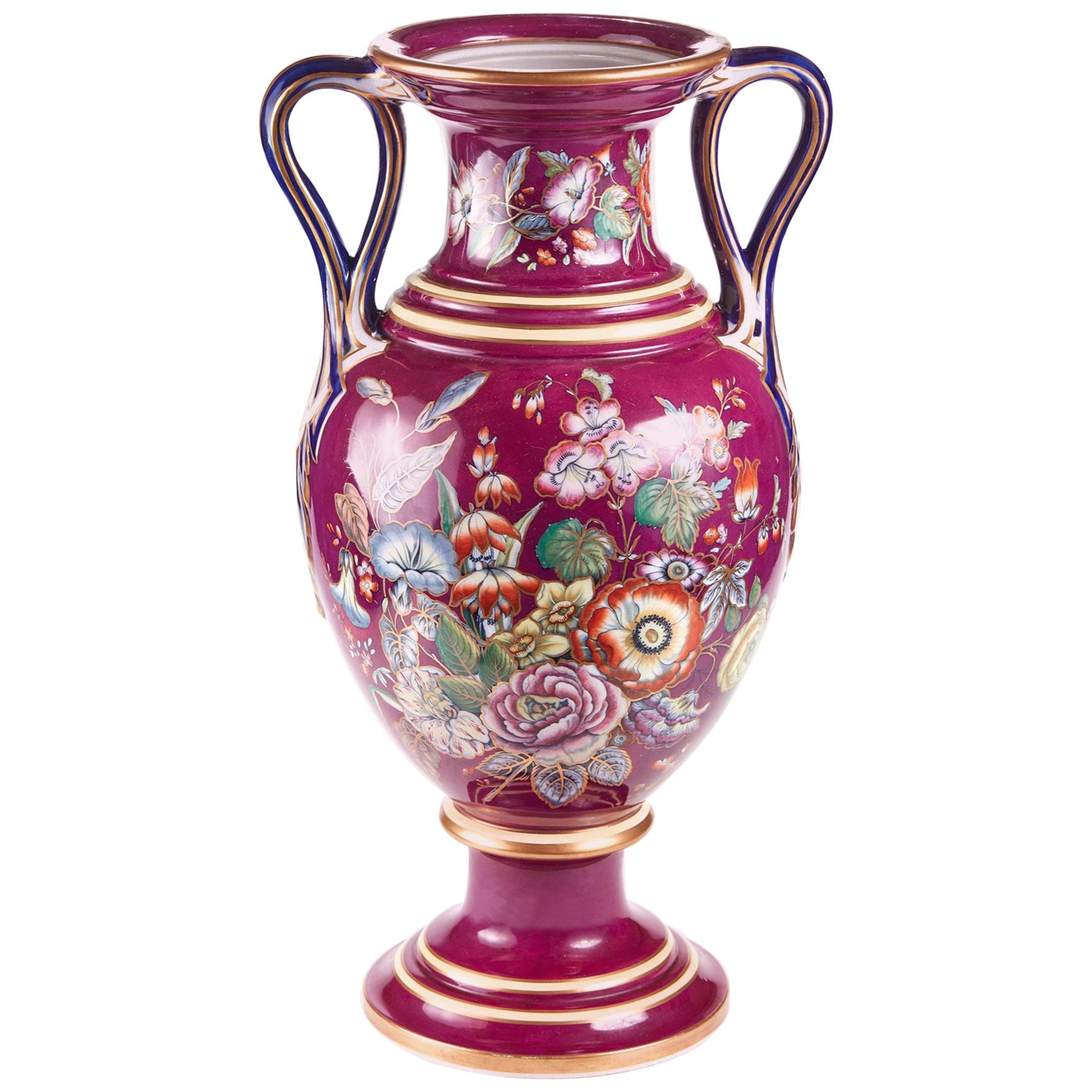 Large Staffordshire Porcelaneous Twin Handled Vase For Sale