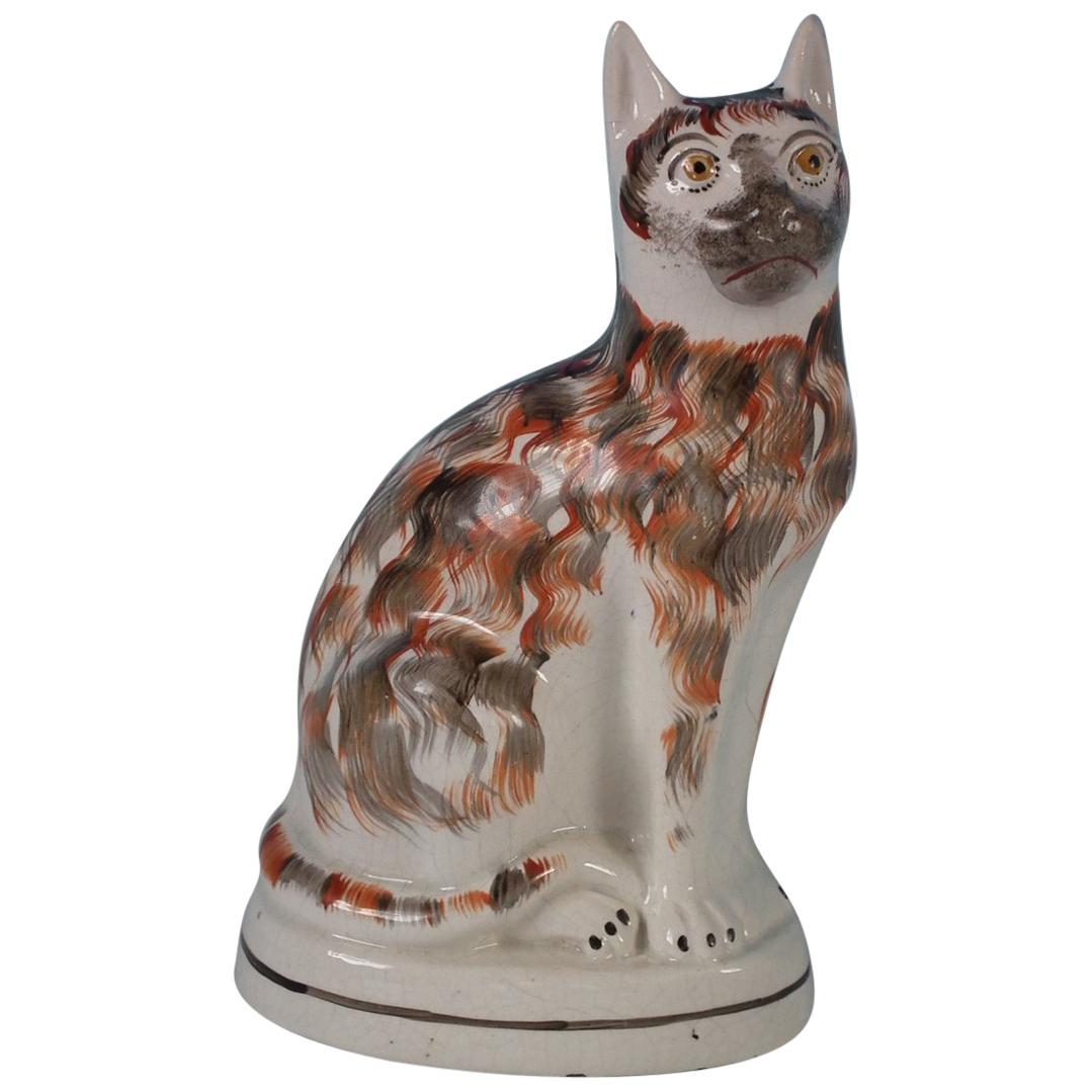 Large Staffordshire Seated Cat Figure