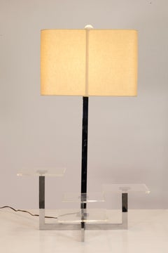 Large Staggered Lucite Tray And Chrome Table Lamp