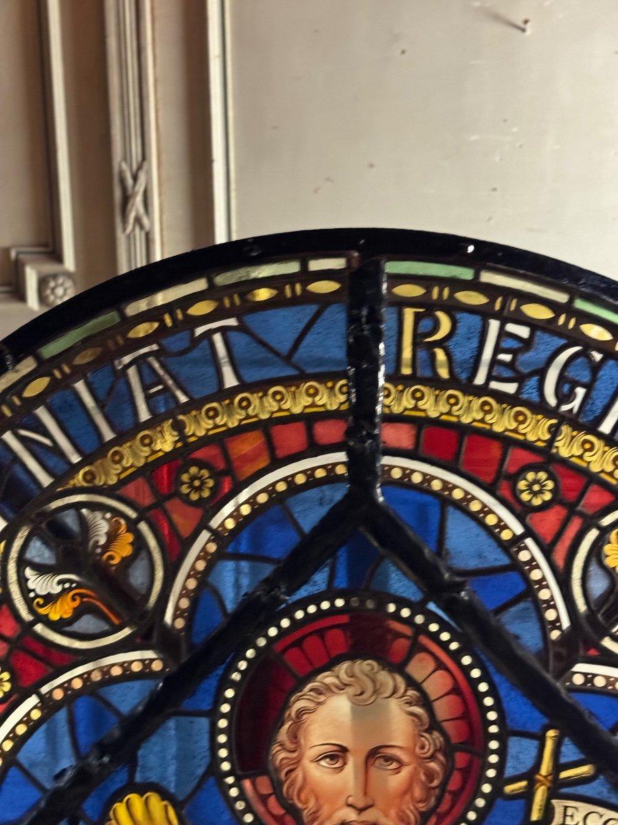 Large Stained Colored Glass Window Under Lead, Circa 1880 For Sale 4