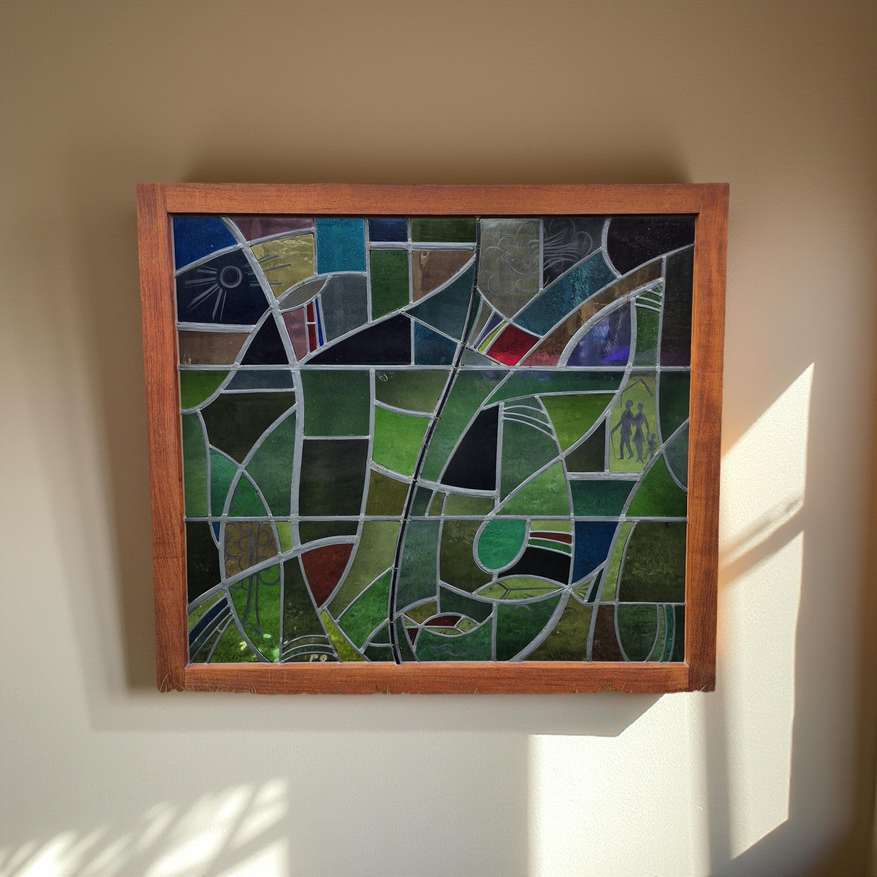 Großes Glasmalerei-Kunstwerk von Hubert Felix, Niederlande 1966 (Handgefertigt) im Angebot