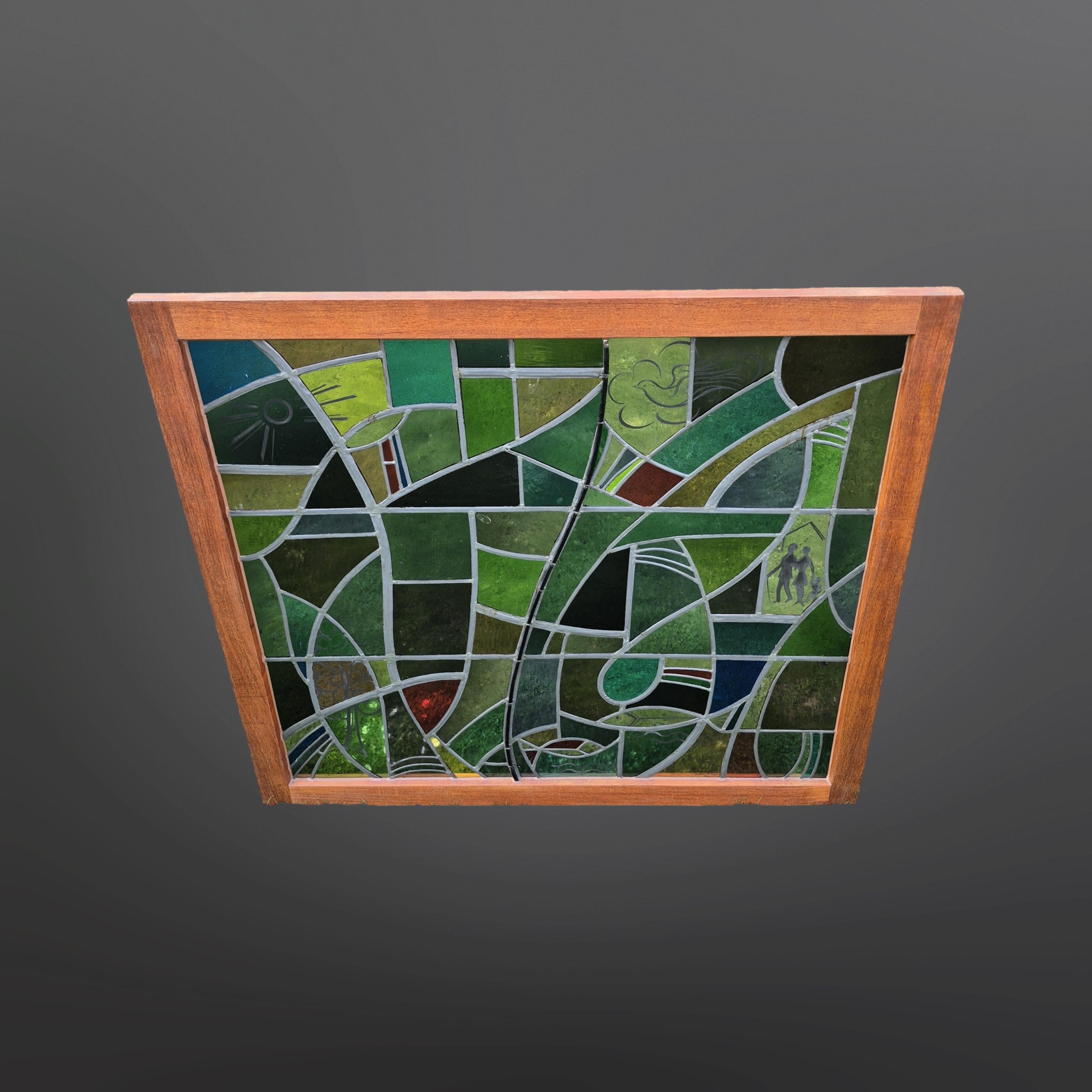 Großes Glasmalerei-Kunstwerk von Hubert Felix, Niederlande 1966 im Zustand „Gut“ im Angebot in ECHT, NL