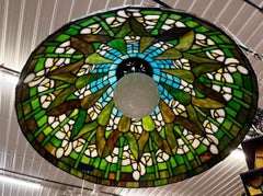 Large Stained Glass Hanging Shade in the Manner of Tiffany.