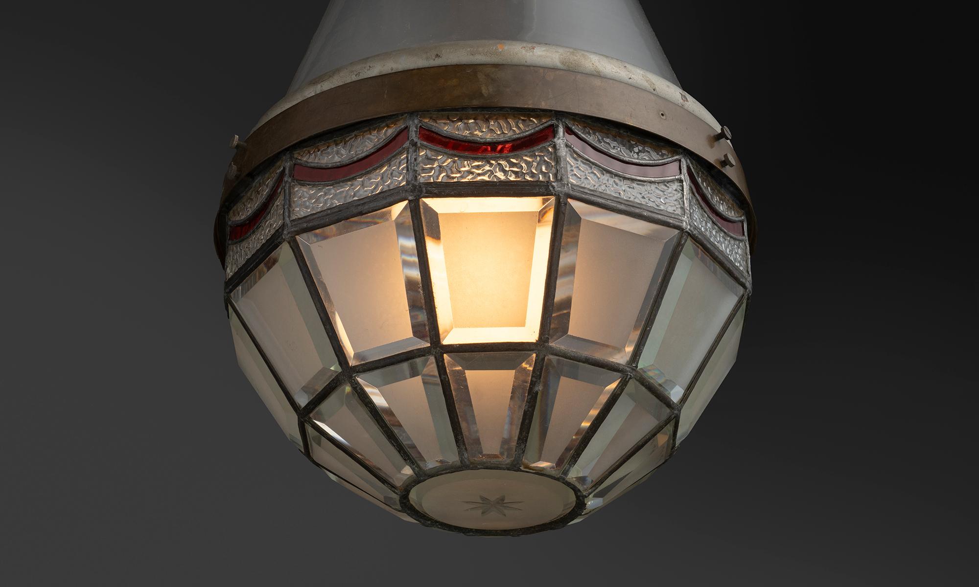 Large Stained Glass Pendant, Denmark circa 1930 In Good Condition For Sale In Culver City, CA