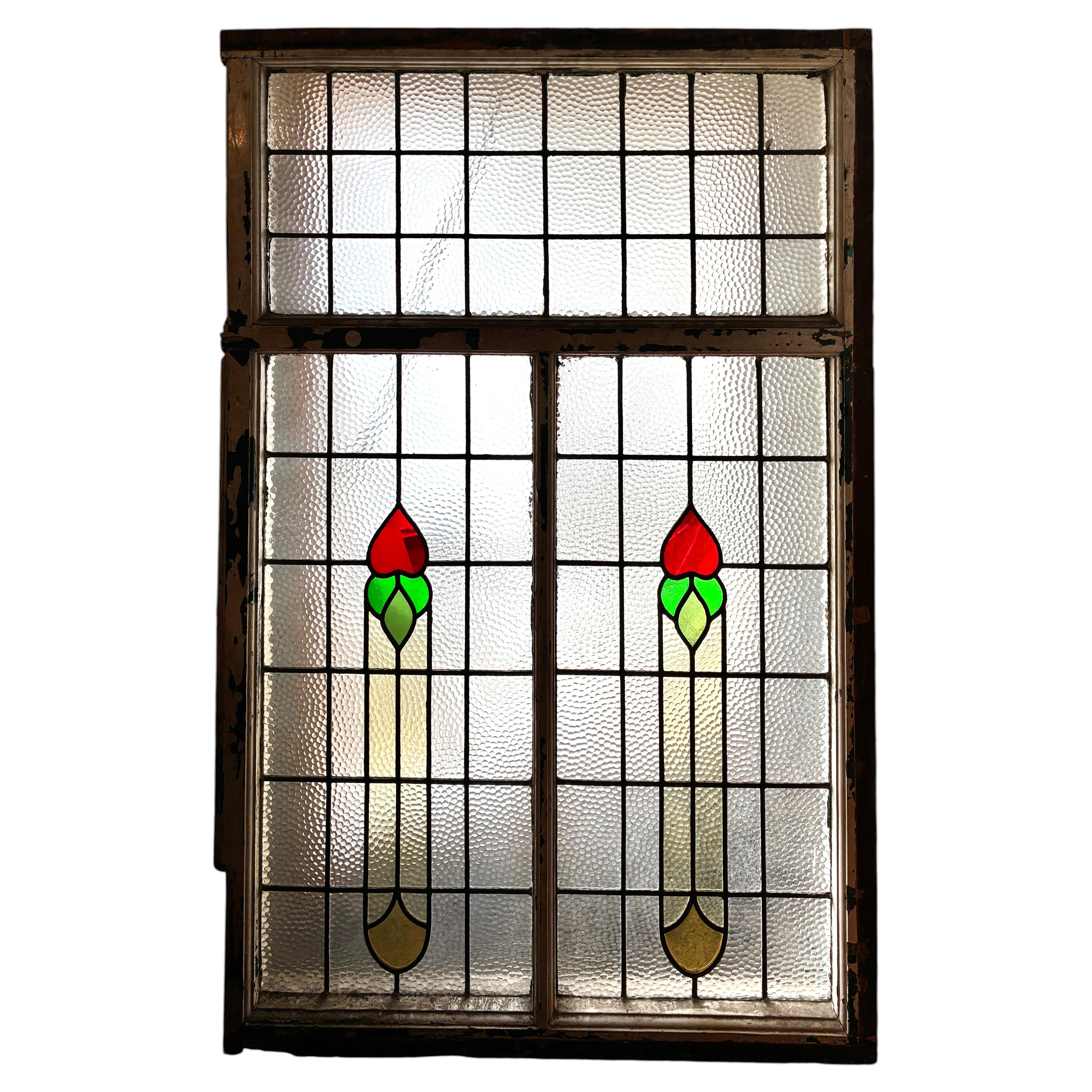 Large Stained Glass Window 42" x 63" For Sale