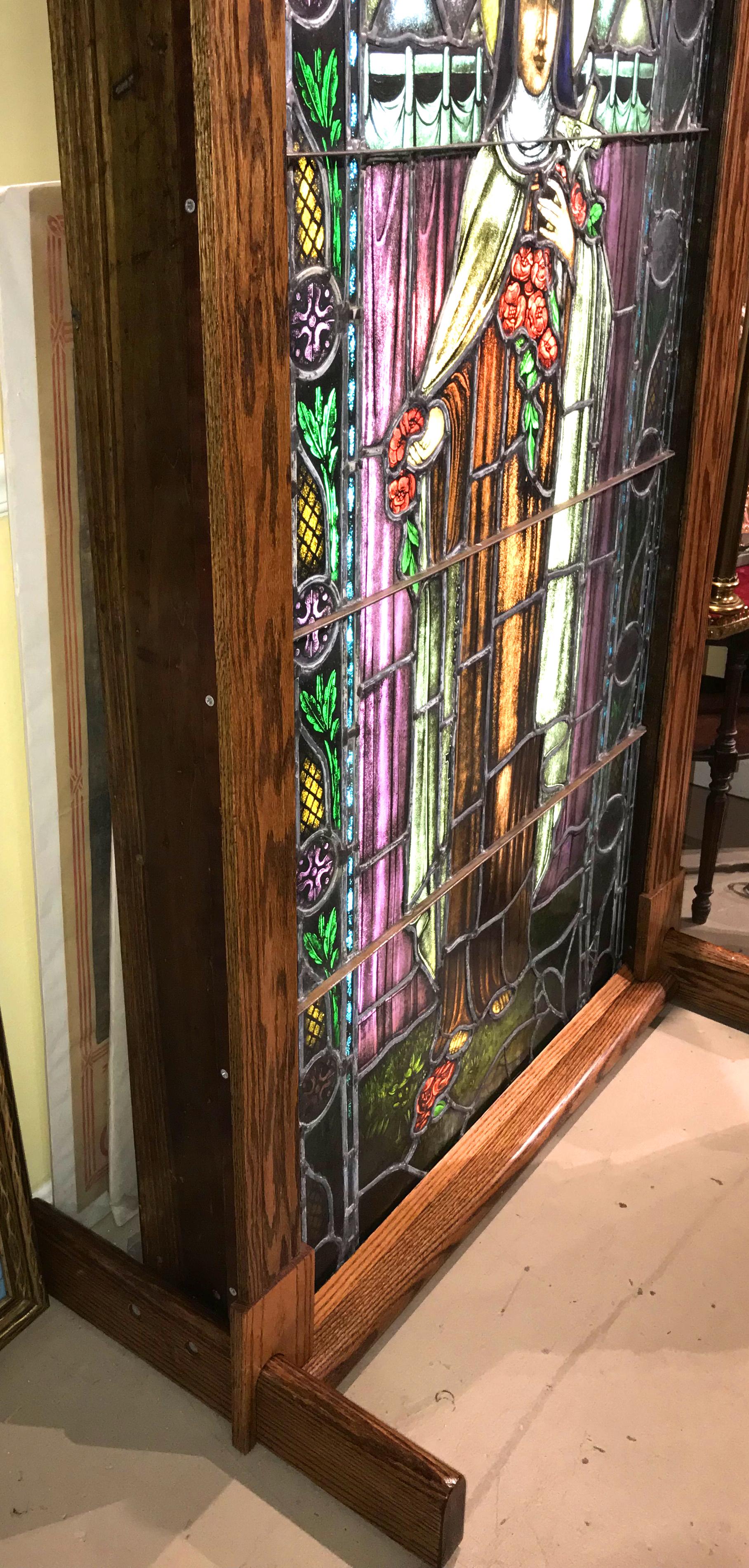 Large Stained Glass Window of Sainte Thérèse de L’Enfant Jesus in Custom Display 3