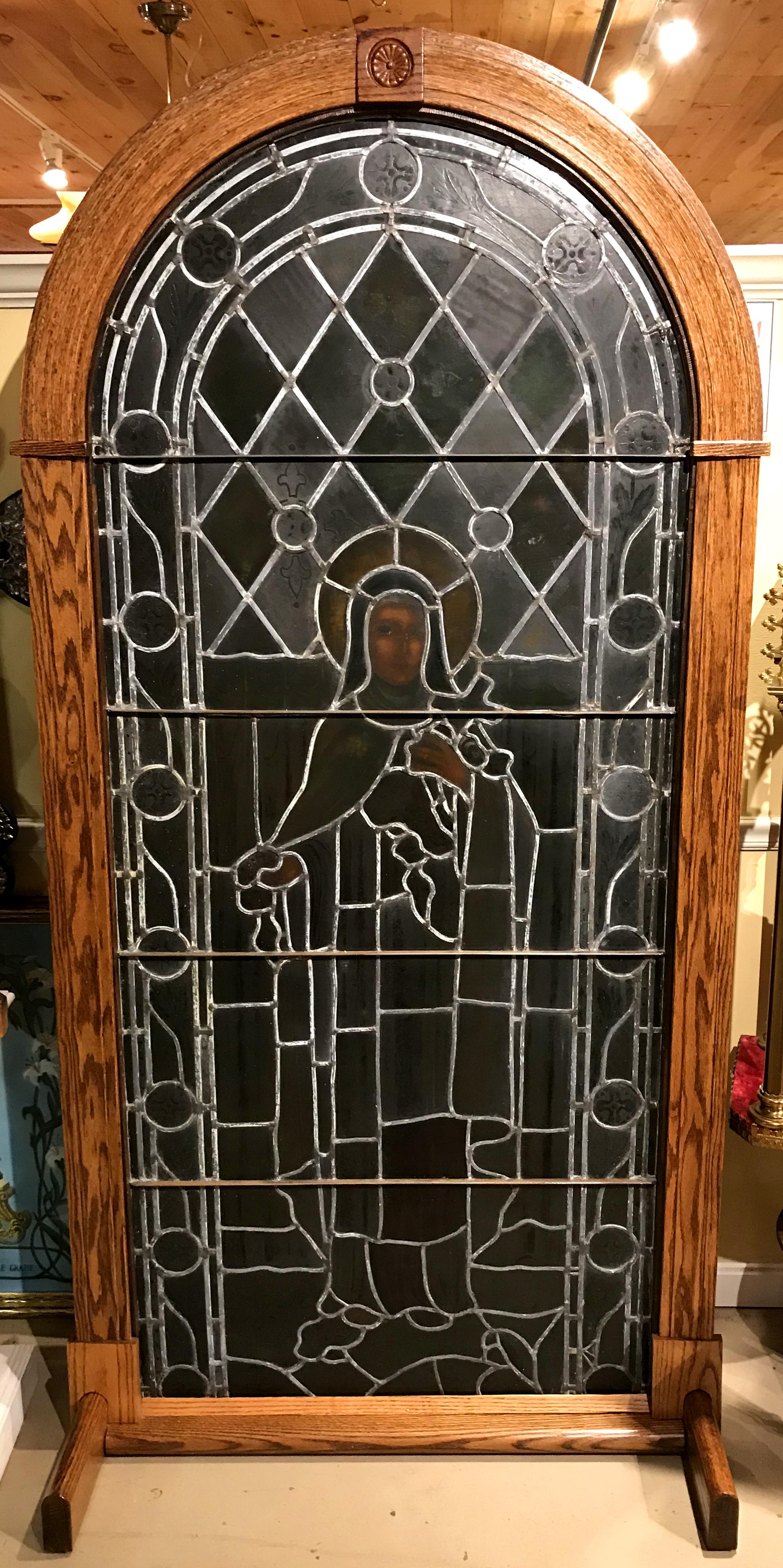 Large Stained Glass Window of Sainte Thérèse de L’Enfant Jesus in Custom Display 5