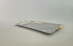 Grande vassoio da portata in acciaio inox con decorazione in oro 24 carati Italia anni '90