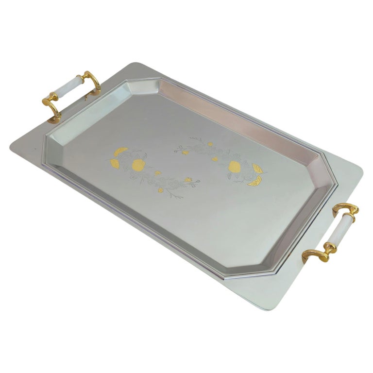 Vassoio Portata In Acciaio Inox - Con Manici Oro Per Tè E Snack | Design Elegante Per Casa - Foto 4