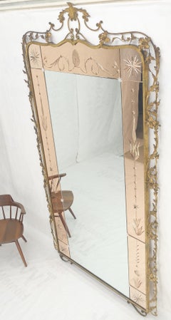 Large Standing 9' Tall Forged Gold Gilt Metal Leafs & Flowers Mirror CLEAN!