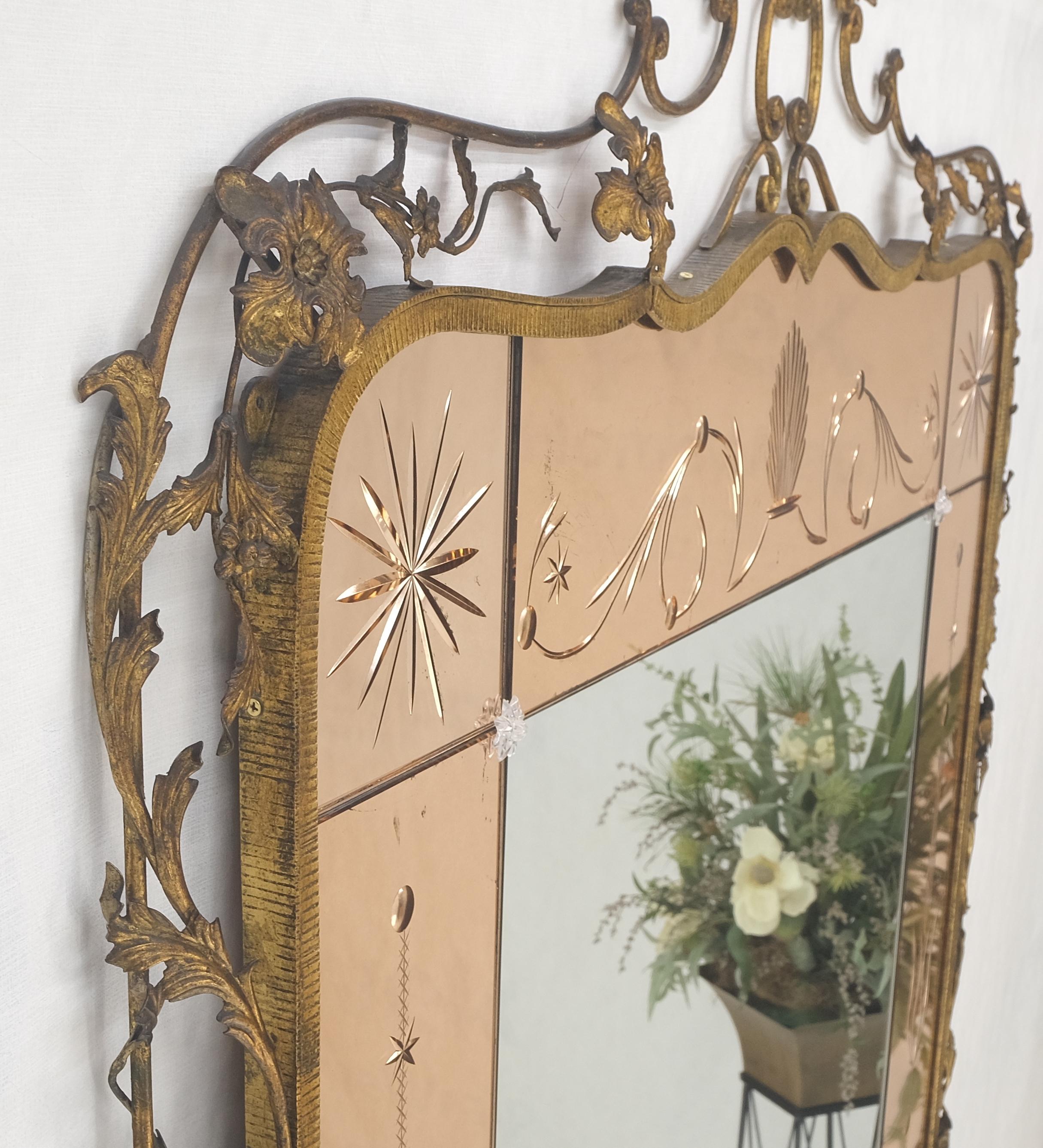 Large Standing 9' Tall Forged Gold Gilt Metal Leafs & Flowers Mirror CLEAN! In Good Condition For Sale In Rockaway, NJ