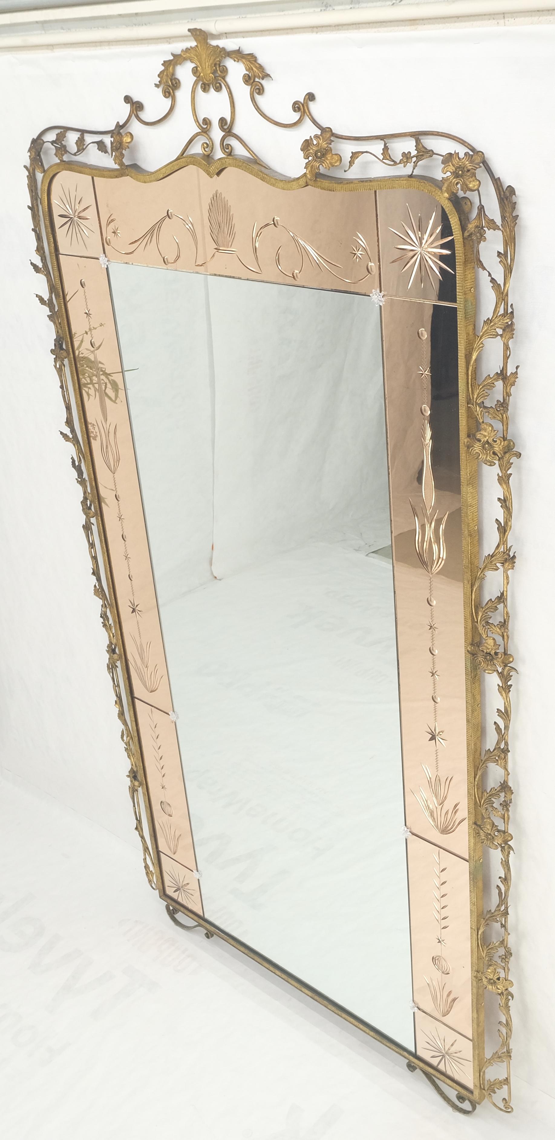 19th Century Large Standing 9' Tall Forged Gold Gilt Metal Leafs & Flowers Mirror CLEAN! For Sale