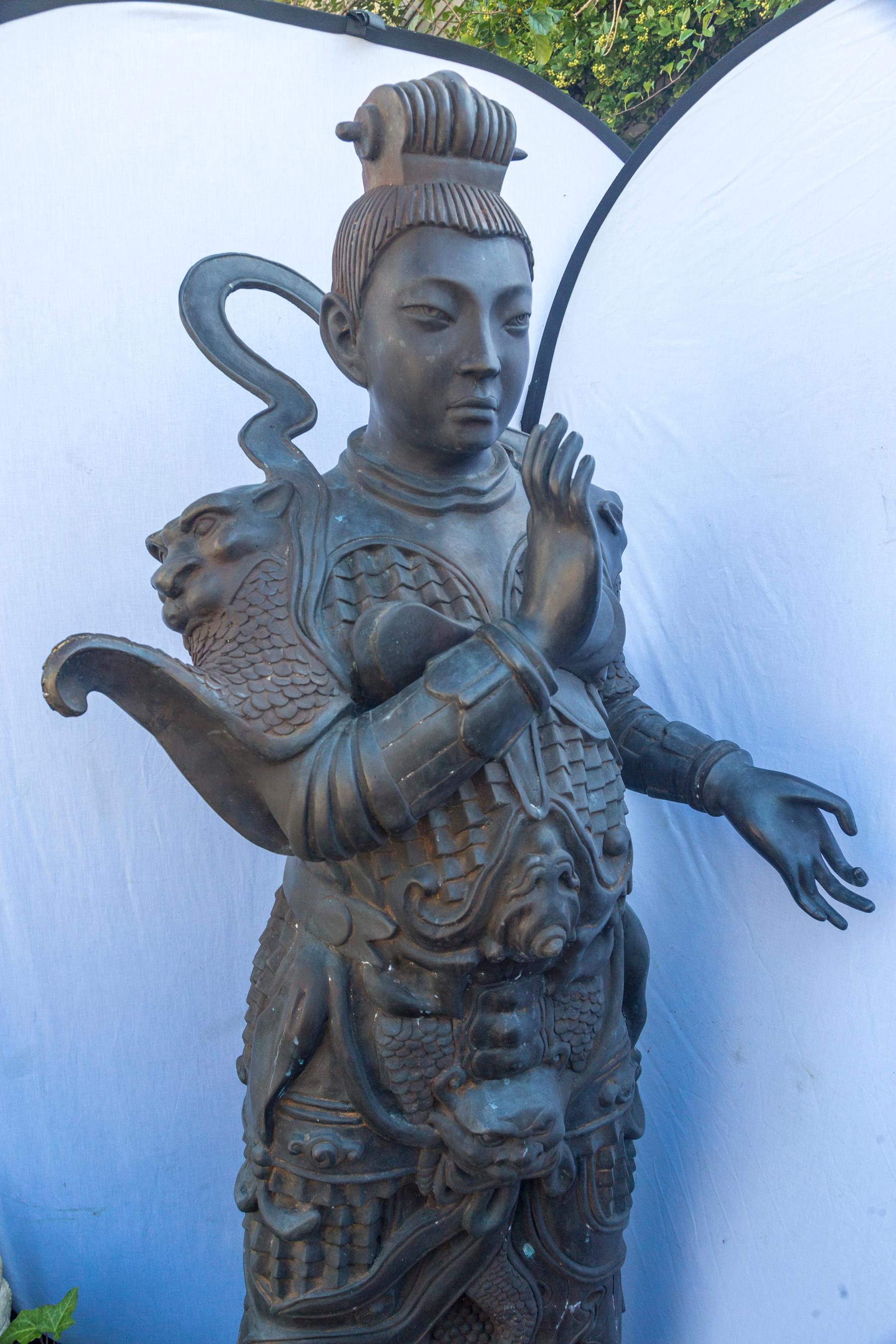 Cast Large Standing Bronze Figure of a Chinese Soldier For Sale