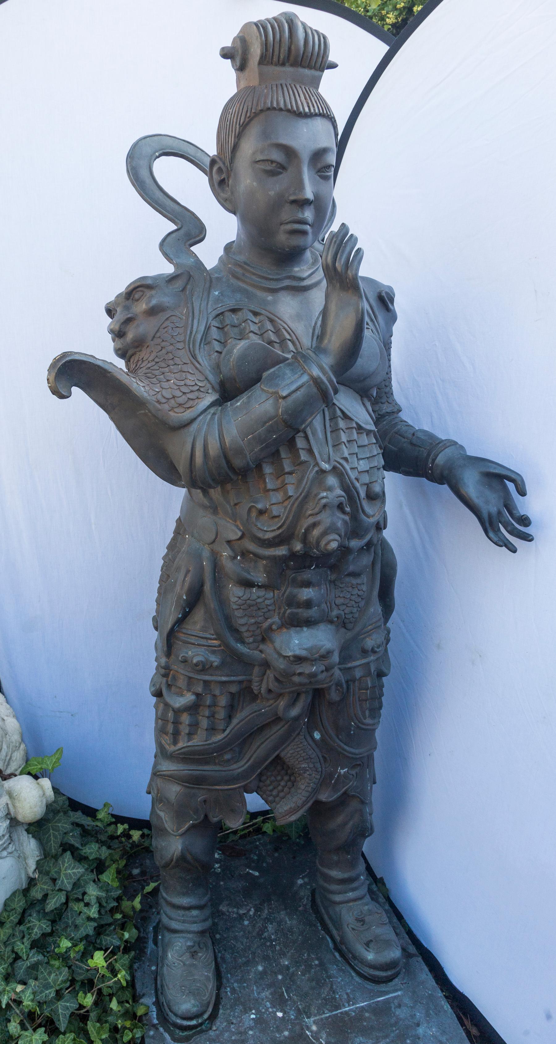 Large Standing Bronze Figure of a Chinese Soldier In Good Condition For Sale In Woodbury, CT