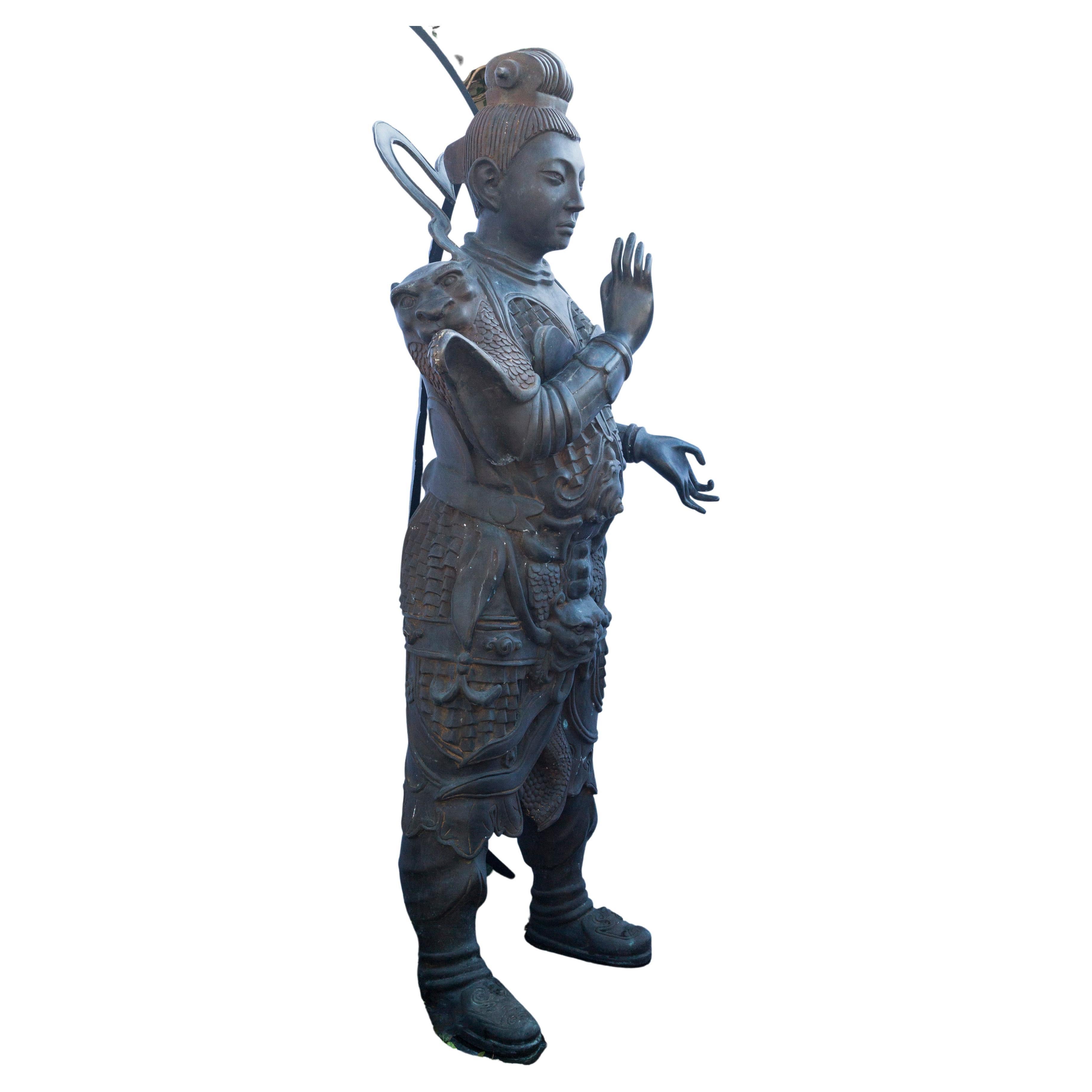 Large Standing Bronze Figure of a Chinese Soldier For Sale