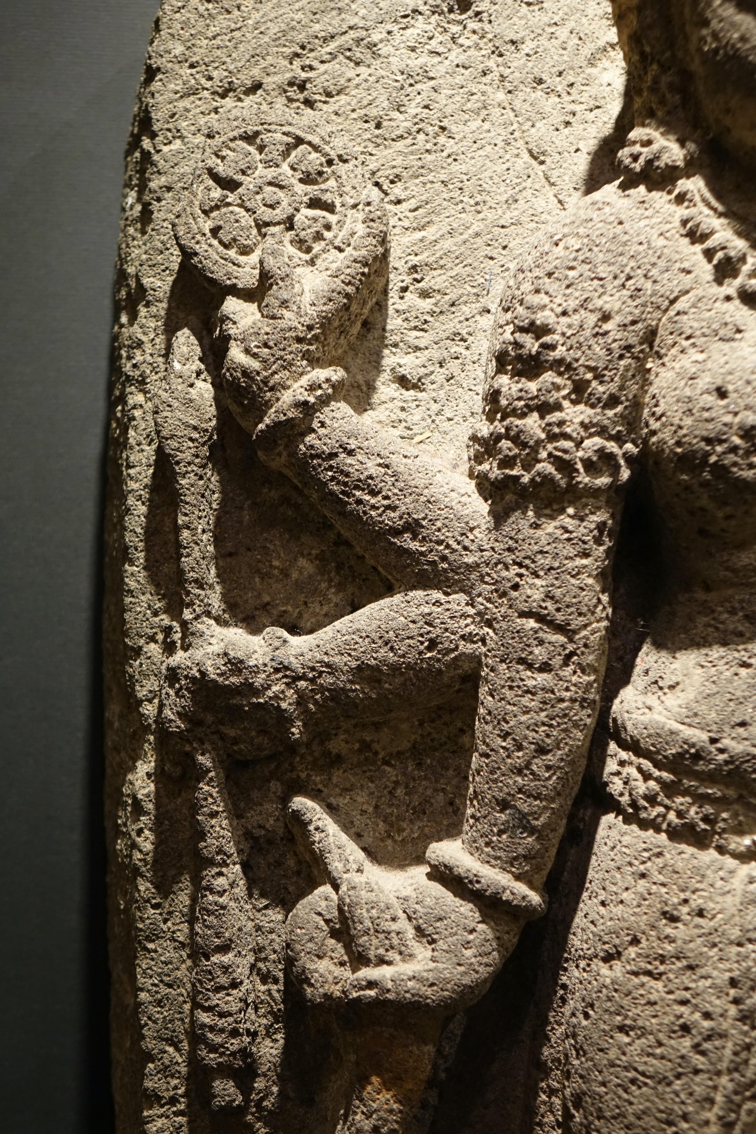 Hand-Carved Large Standing Goddess, Volcanic Stone, 13th Century. For Sale