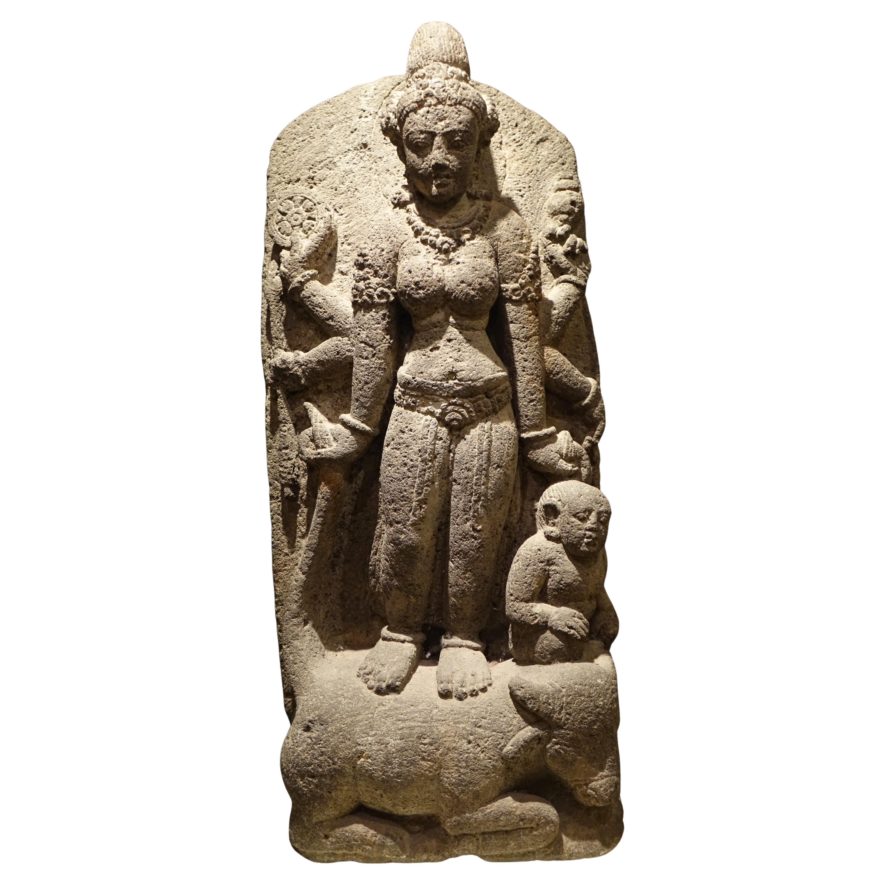 Large Standing Goddess, Volcanic Stone, 13th Century. For Sale