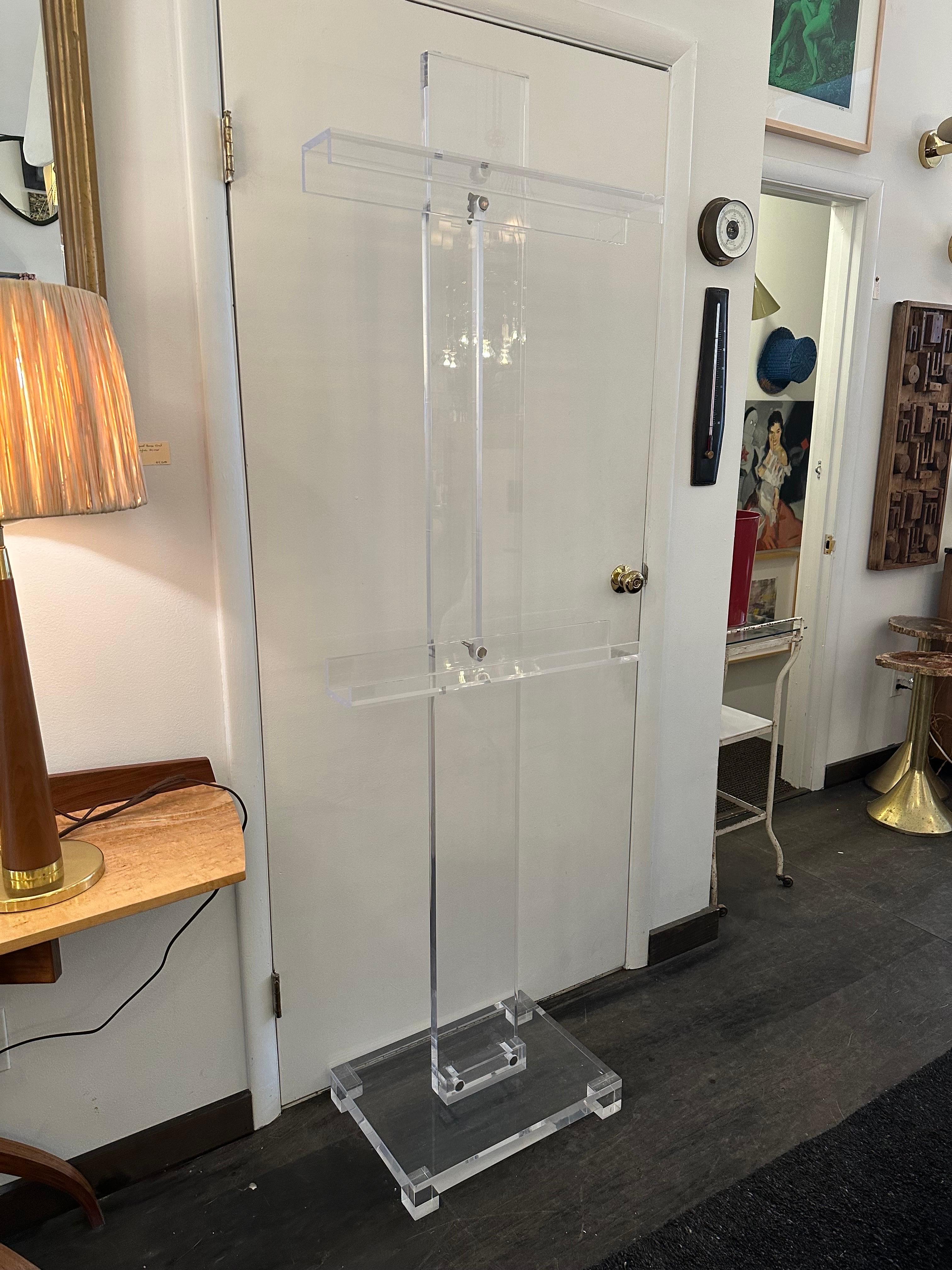 This is a fantastic Fully adjustable six foot tall art easel, perfect for displaying your favorite art which can easily float in a room. NOTE: depth of opening for art display is 3 inches and 30.5 inches tall. This would be the maximum height and