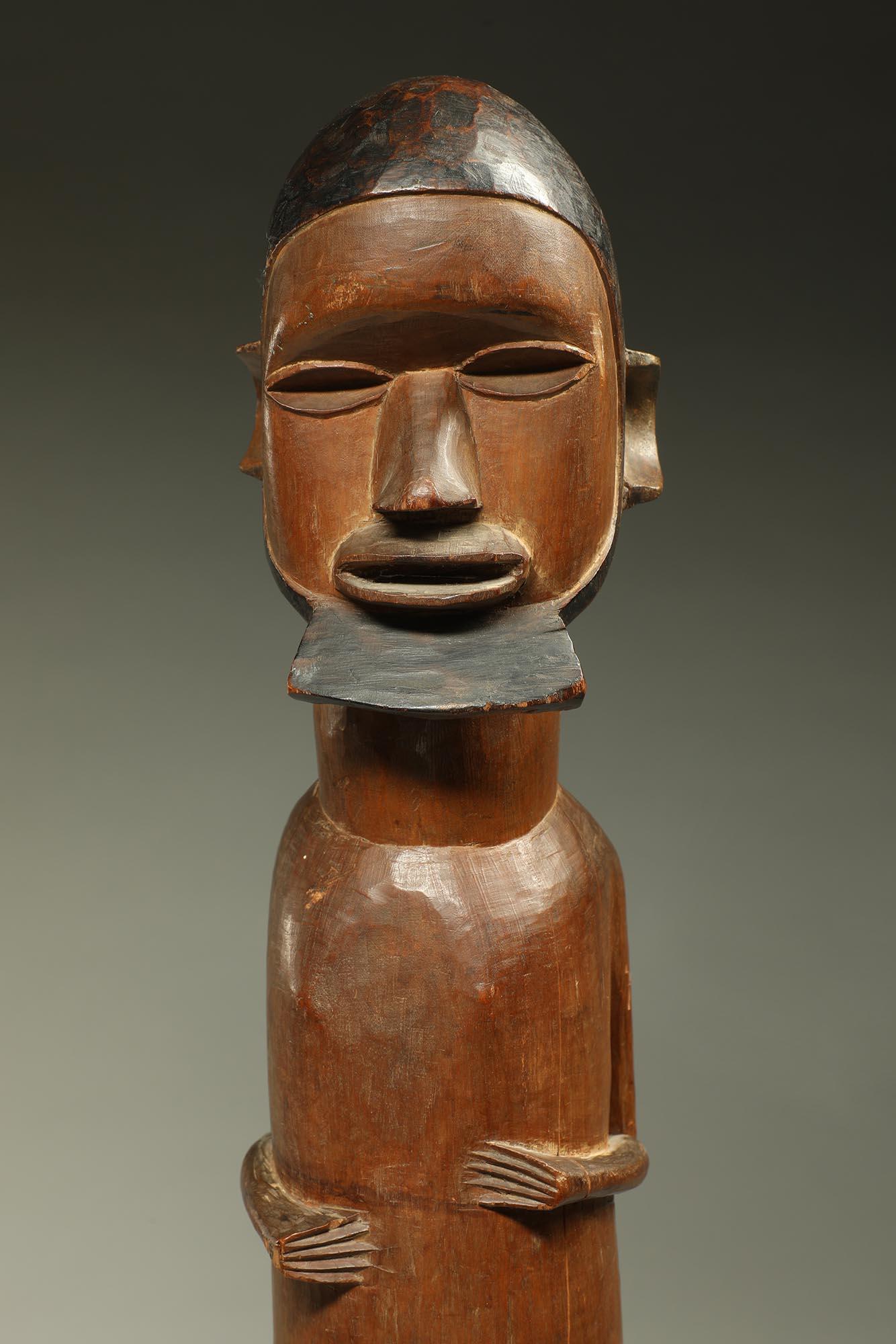 Tribal Large standing male Teke figure with expressive face, beard, Congo, DRC Africa