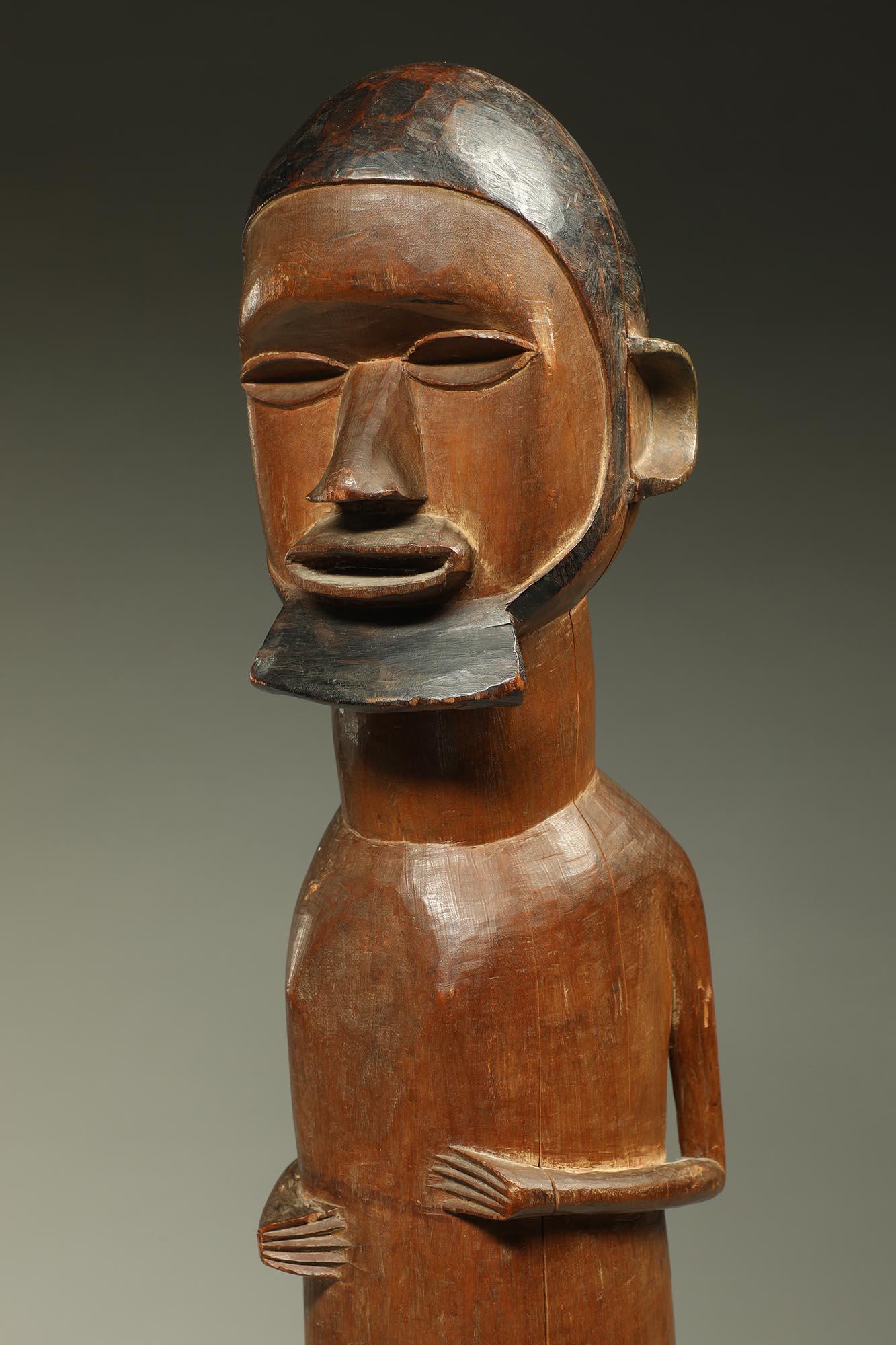 Congolese Large standing male Teke figure with expressive face, beard, Congo, DRC Africa