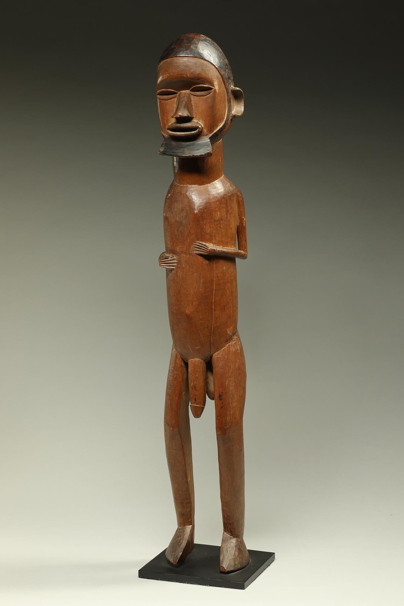 Hand-Carved Large standing male Teke figure with expressive face, beard, Congo, DRC Africa