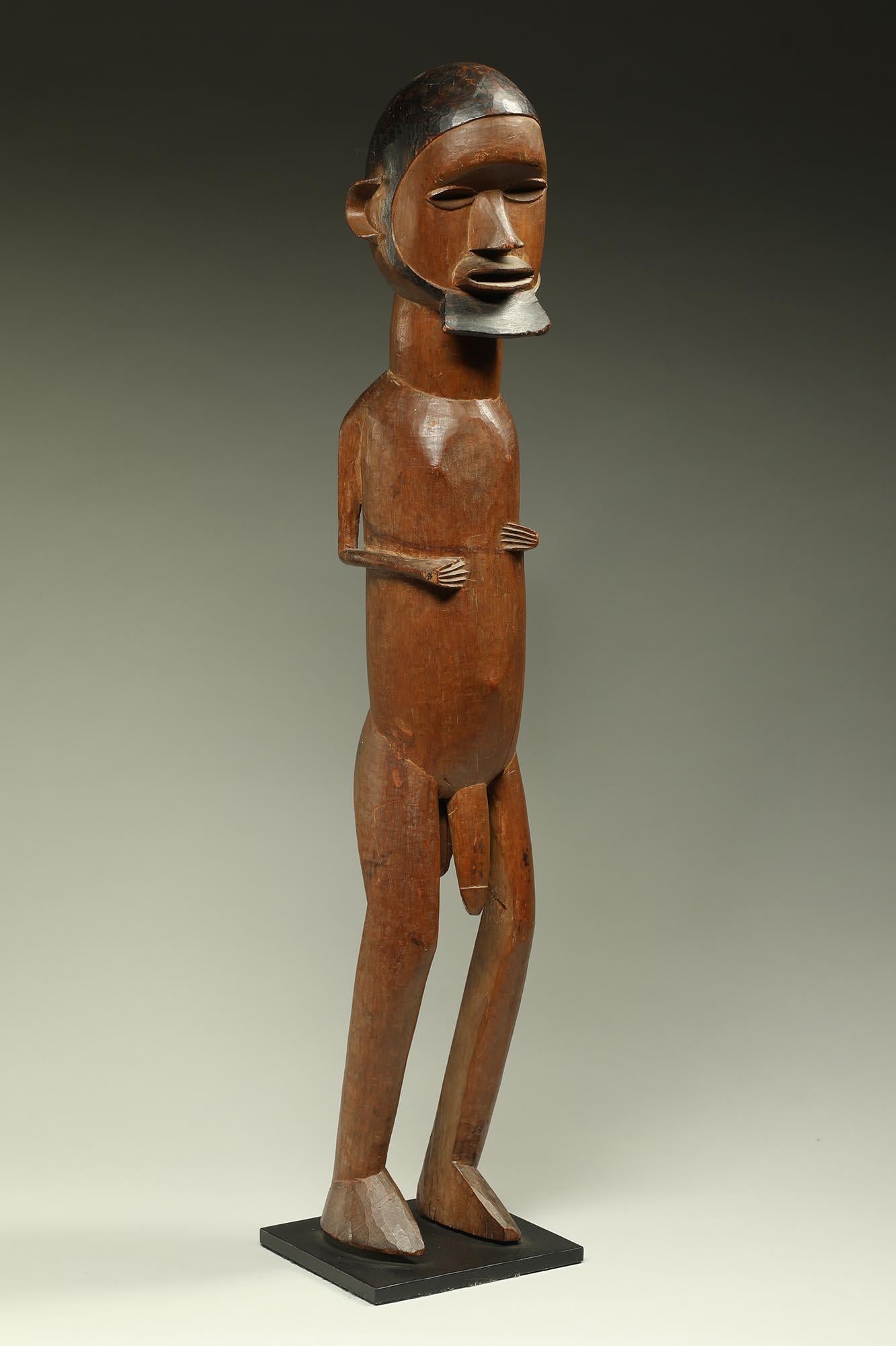 20th Century Large standing male Teke figure with expressive face, beard, Congo, DRC Africa