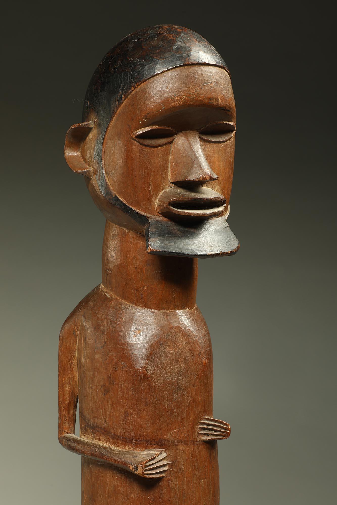 Wood Large standing male Teke figure with expressive face, beard, Congo, DRC Africa