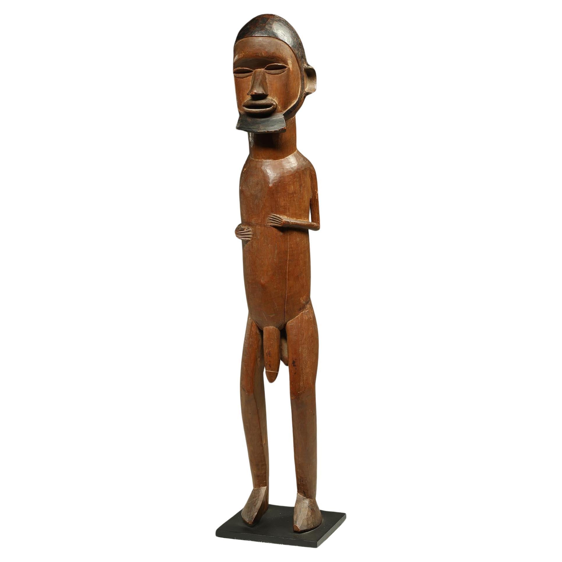 Large standing male Teke figure with expressive face, beard, Congo, DRC Africa