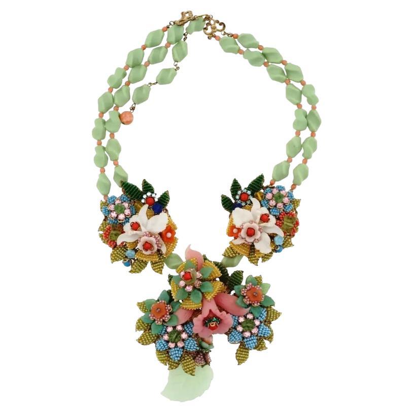Große Stanley Hagler Nyc-Blumenhalskette mit Perlen-Halskette