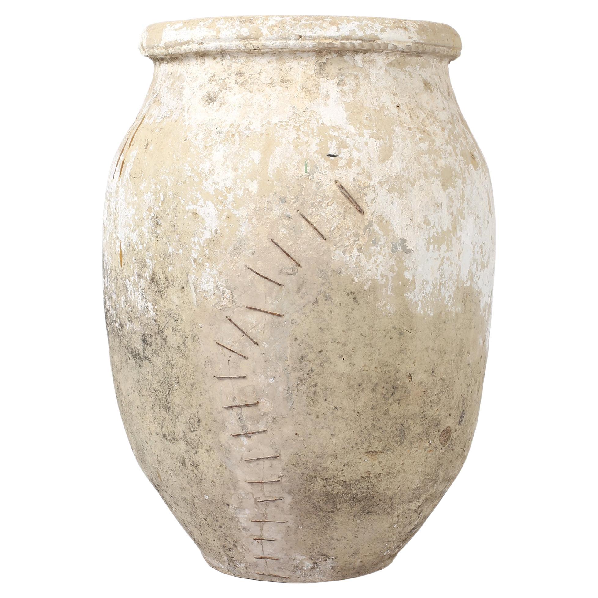 Large Stapled Southern Earthenware Wabi-Sabi Spanish Jar c. 1800 For Sale