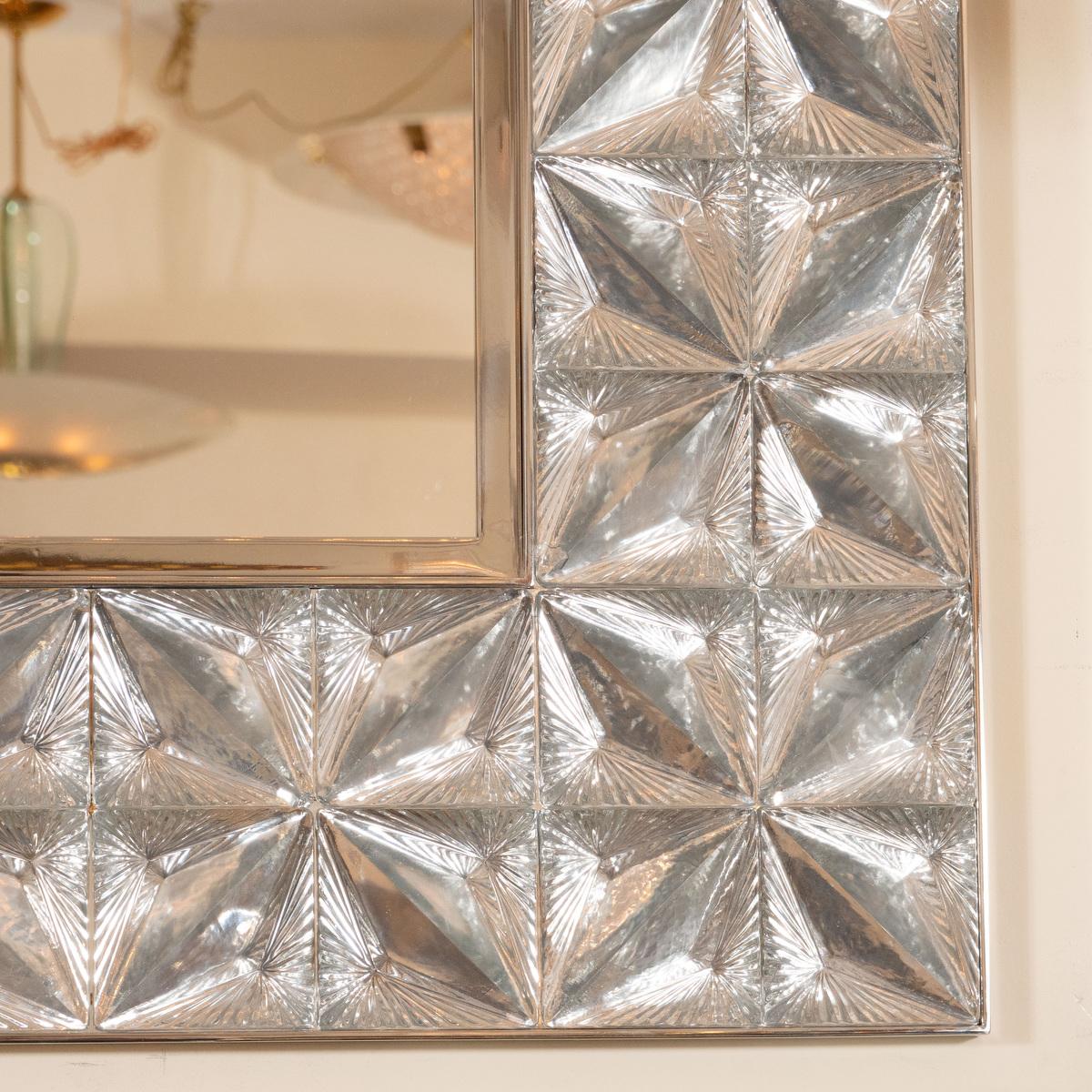Large rectangular nickel mirror with star patterned glass surround.
Different size and color options available.