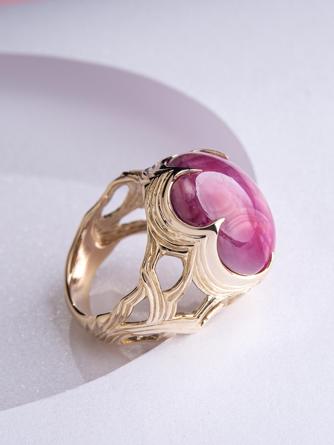 Großer Stern Rubin Ring Gold Großer Cocktail Ring Rosa Rot Unisex Rubin Hochzeitsgeschenk im Angebot 5