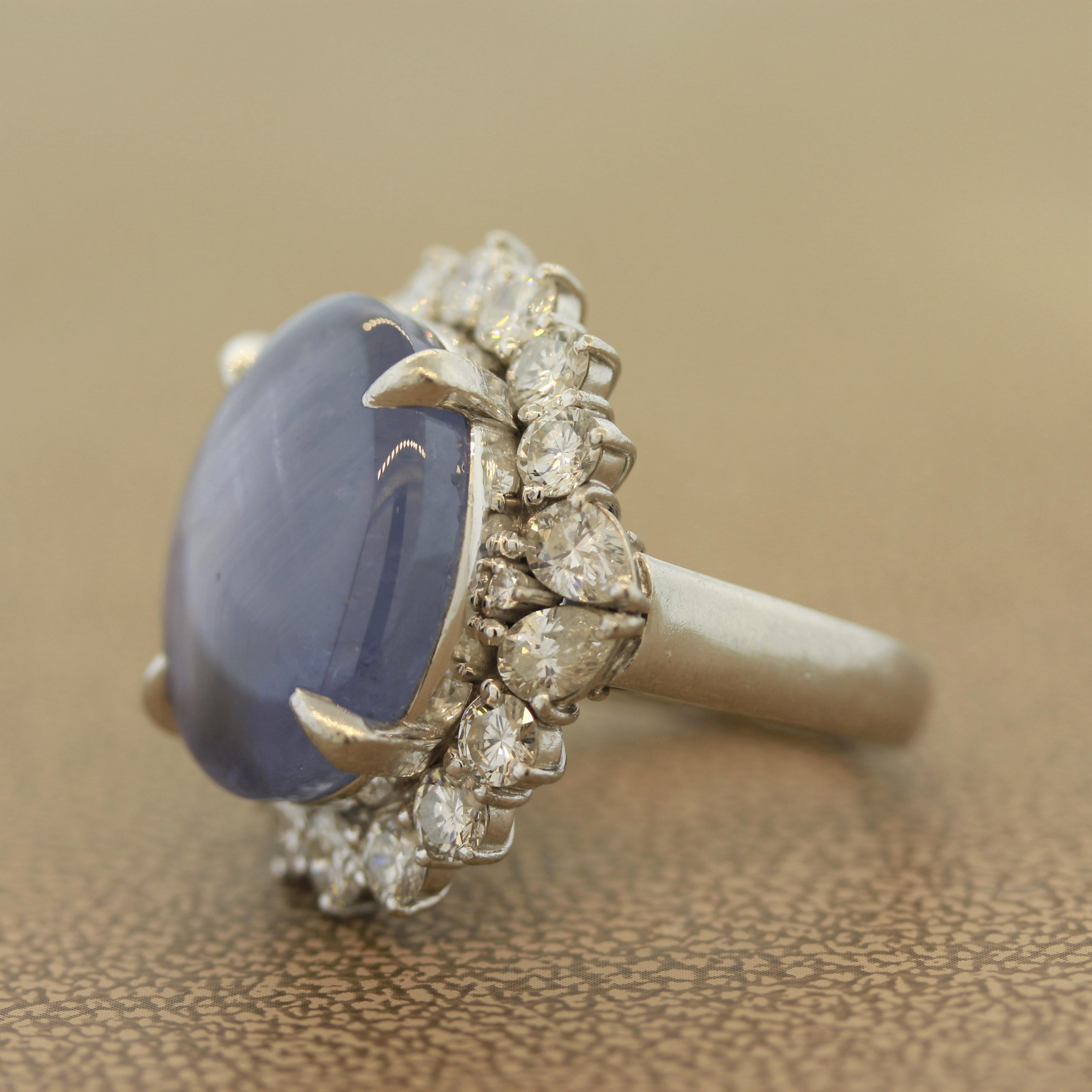 Oval Cut Large Star Sapphire Diamond Platinum Cocktail Ring