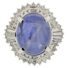 Large Star Sapphire Diamond Platinum Cocktail Ring