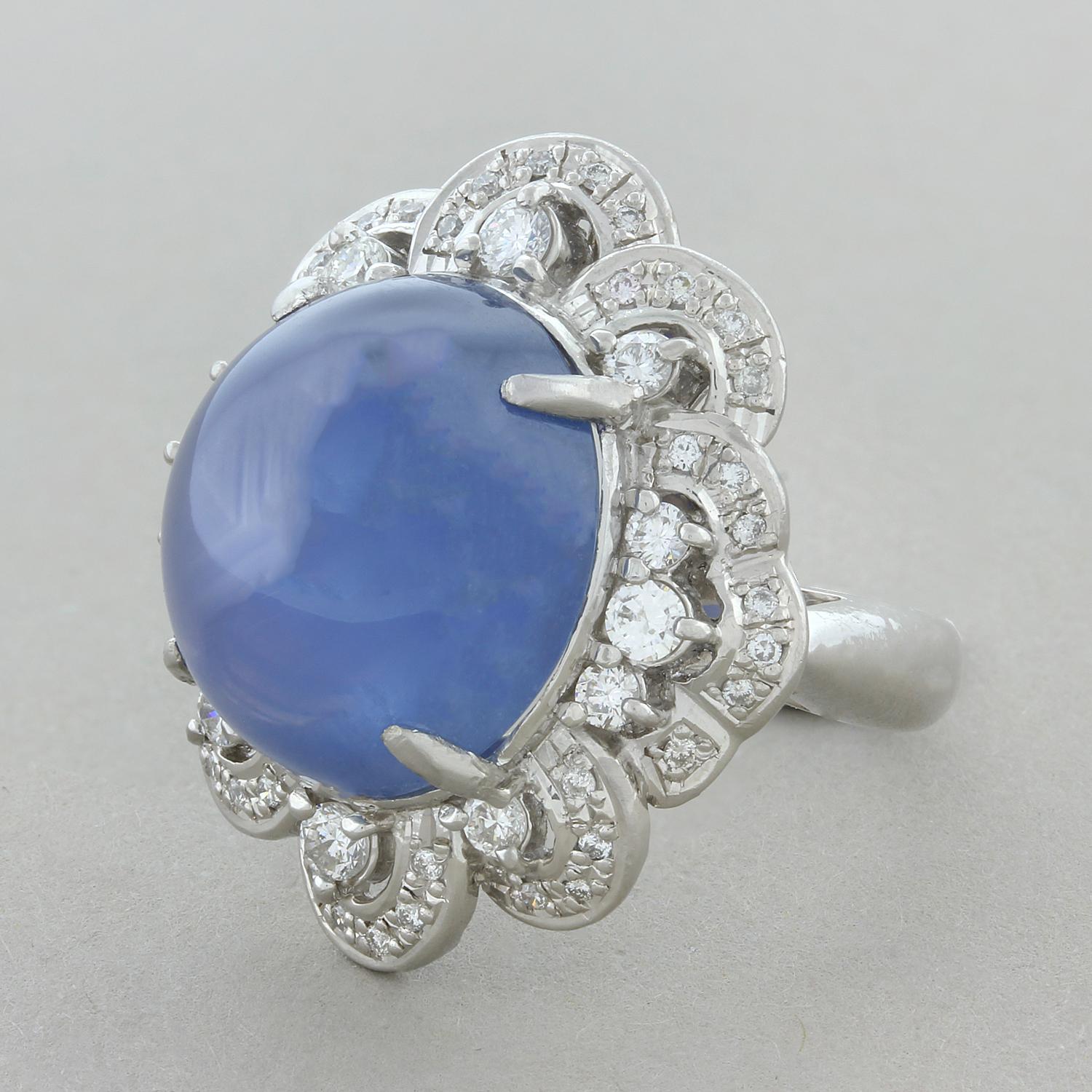 Large Star Sapphire Diamond Platinum Ring, GIA Certified In New Condition For Sale In Beverly Hills, CA