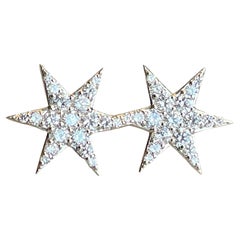 Large Star Stud Earrings with 0.53 Carat Diamonds and 14K White Gold