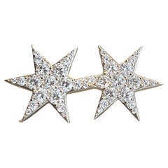 Large Star Stud Earrings with 1.49 Carat Diamonds and 14K White Gold